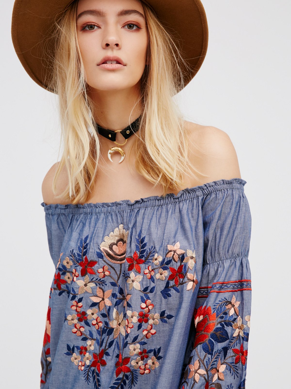 Embroidered off shoulder Dress