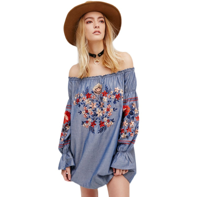Embroidered off shoulder Dress