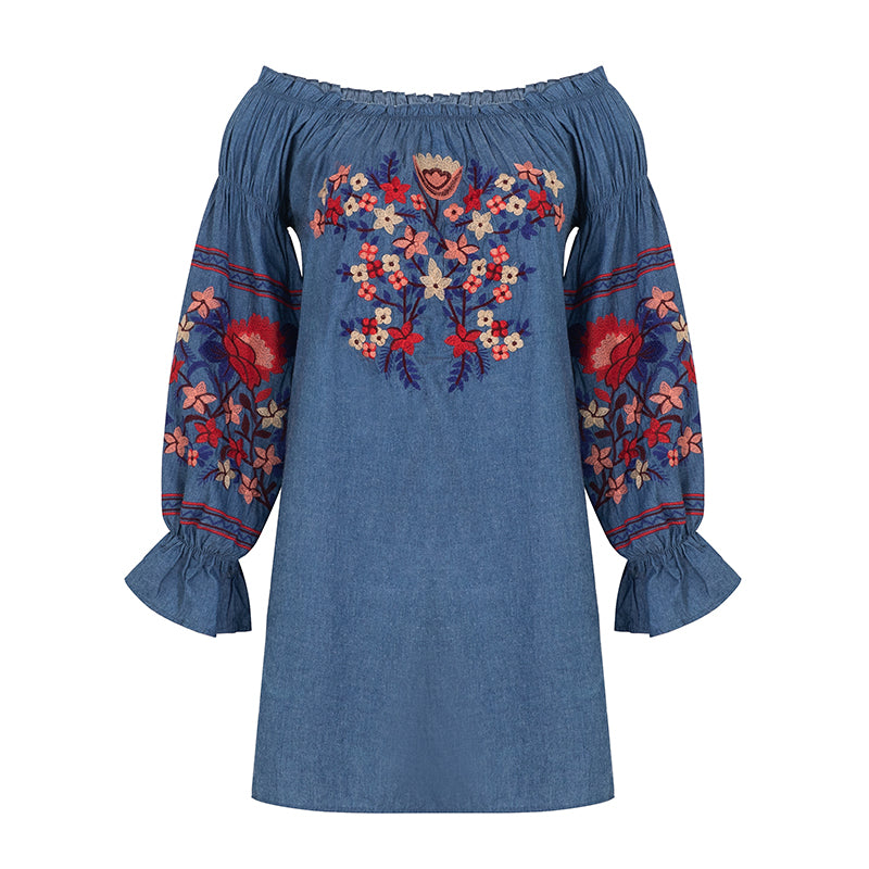 Embroidered off shoulder Dress