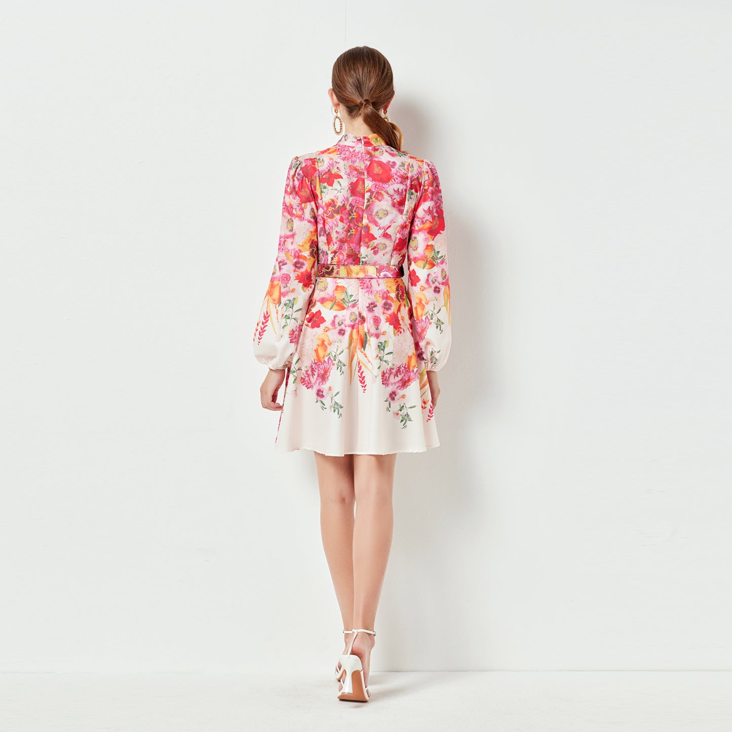 Printed mini dress with belt