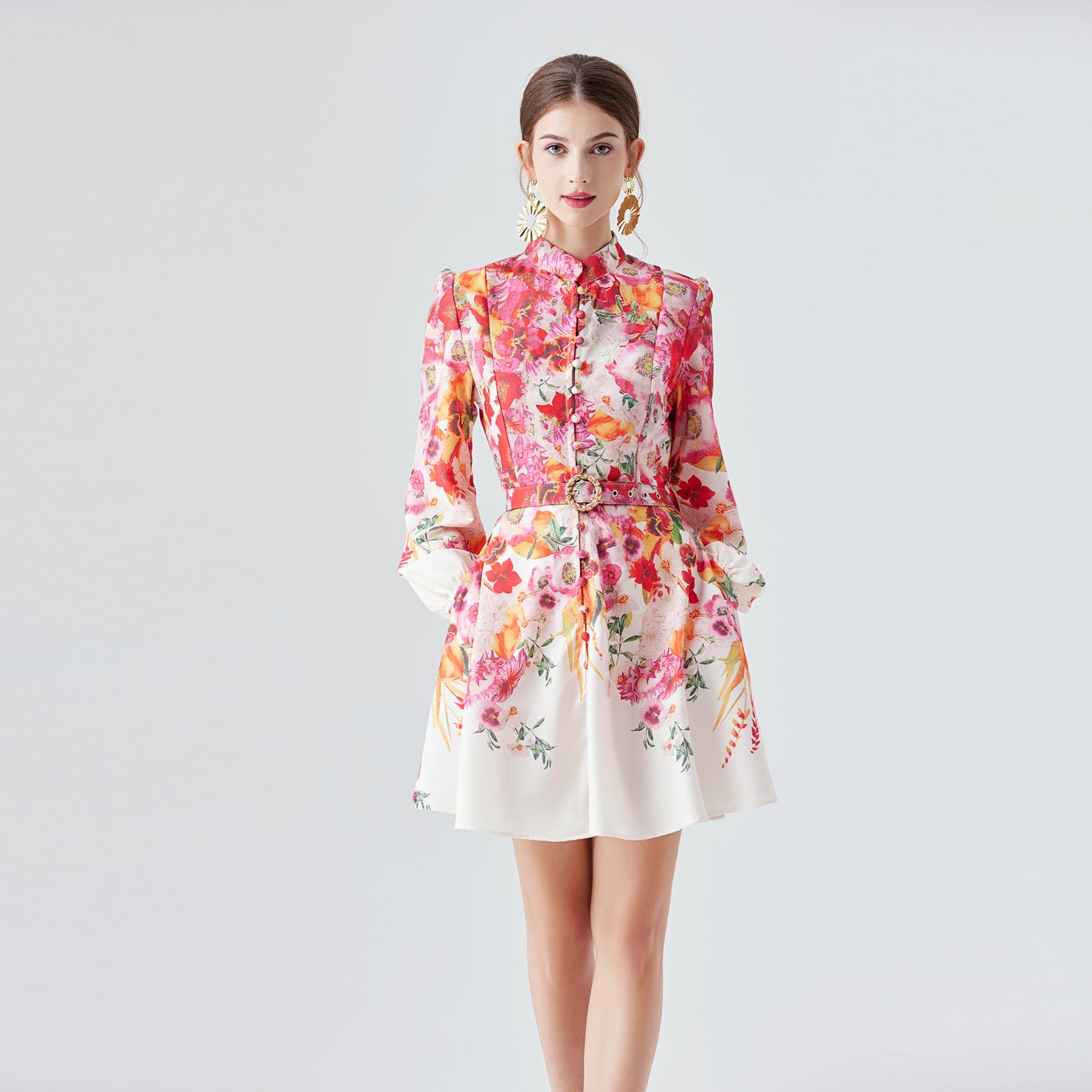Printed mini dress with belt