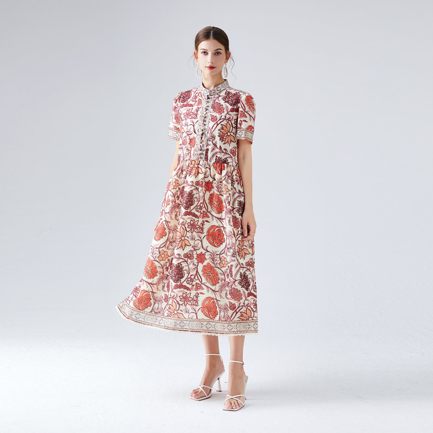 Printed cotton blend dress
