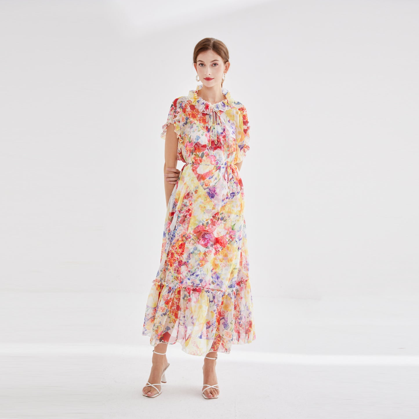 Printed ruffle edge dress
