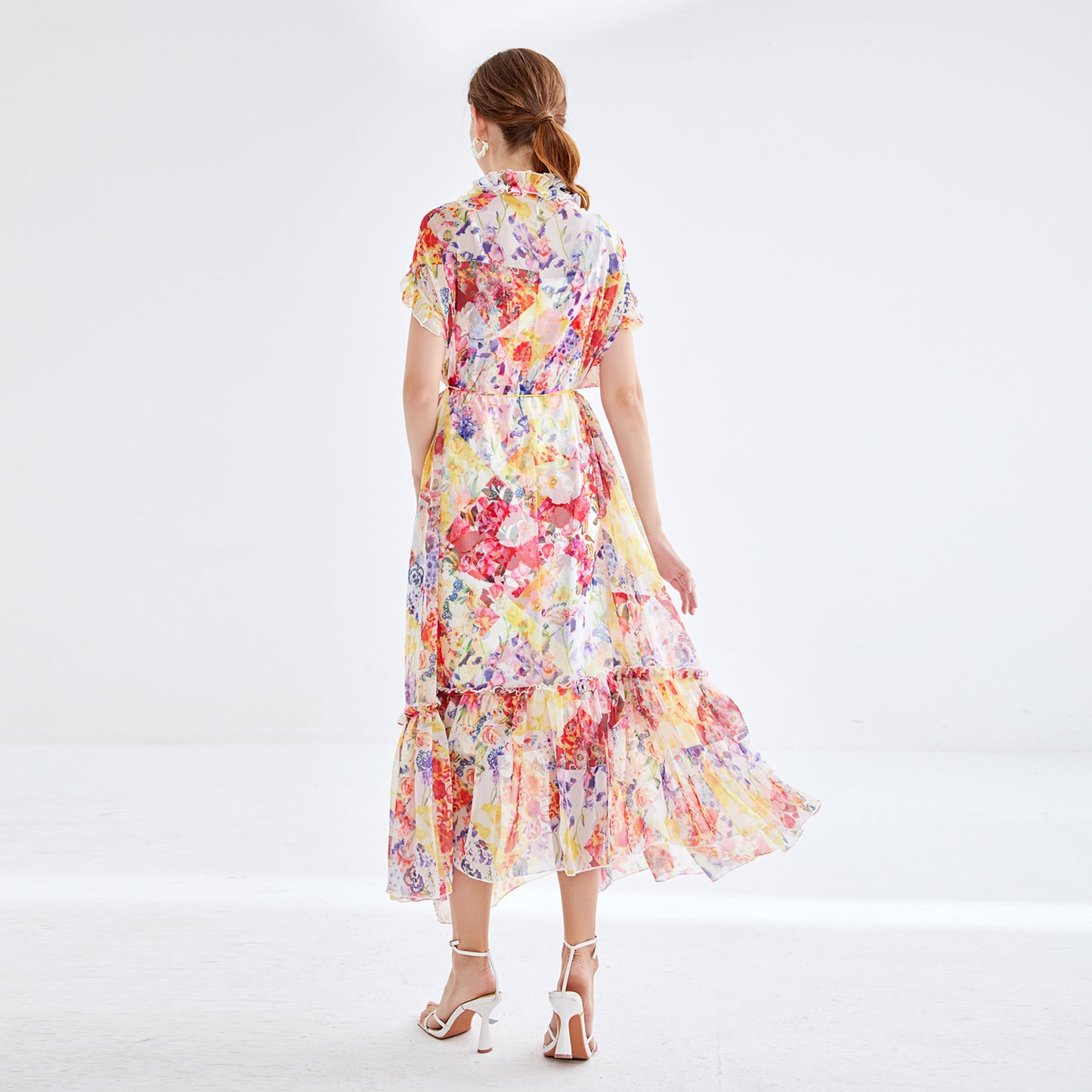 Printed ruffle edge dress