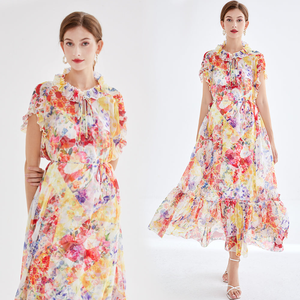 Printed ruffle edge dress
