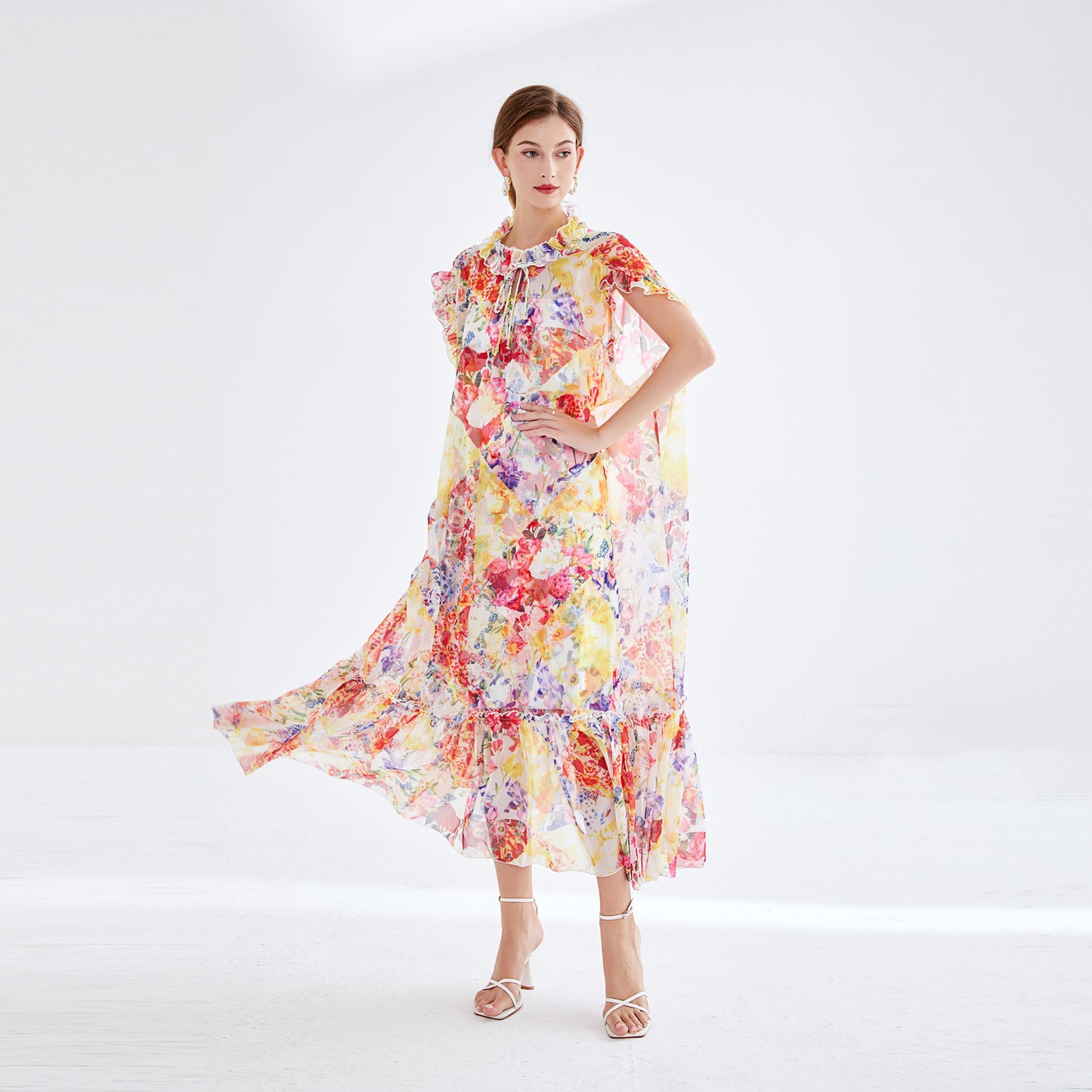 Printed ruffle edge dress