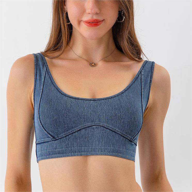 Denim look high support sports bra