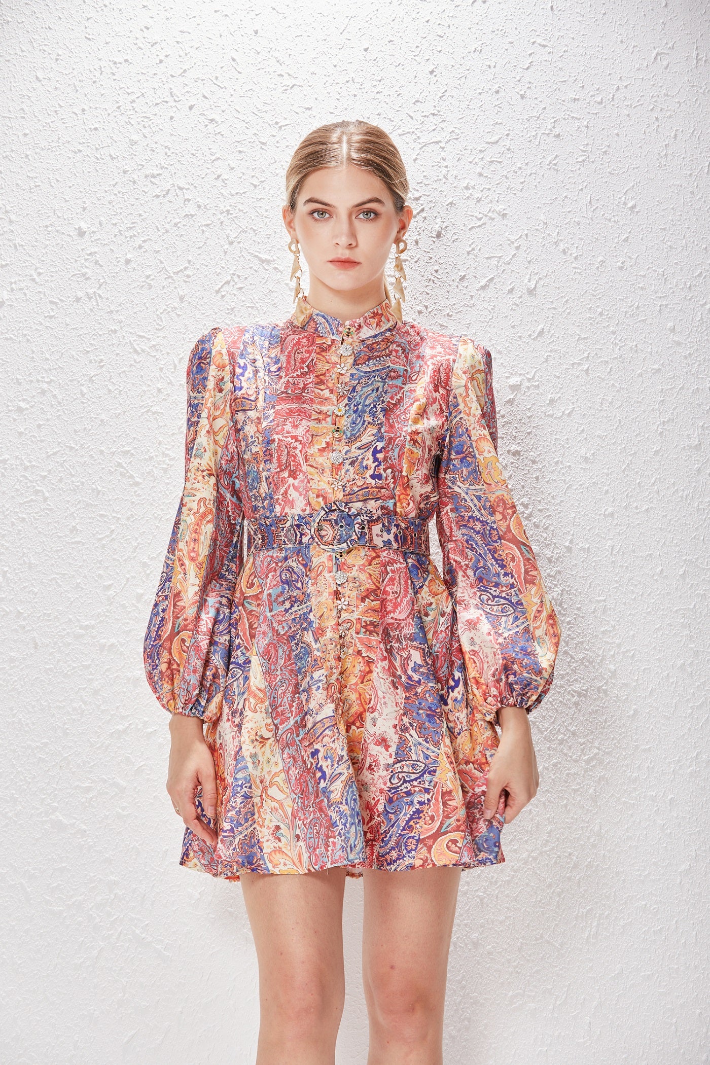 Printed dress with matching belt