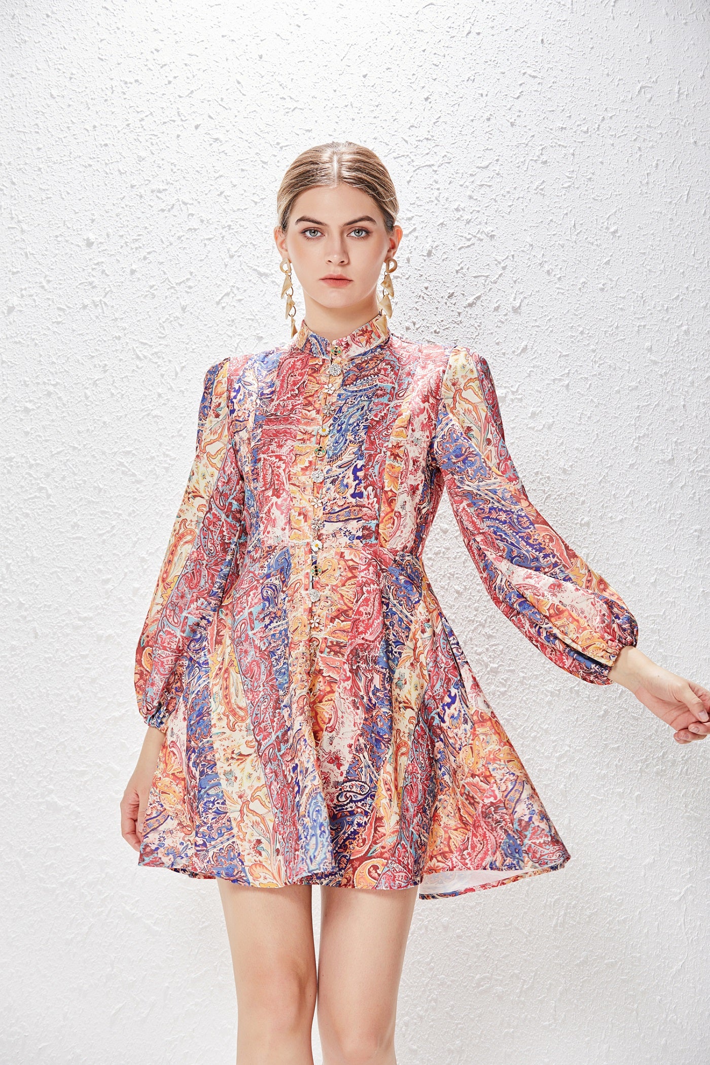 Printed dress with matching belt