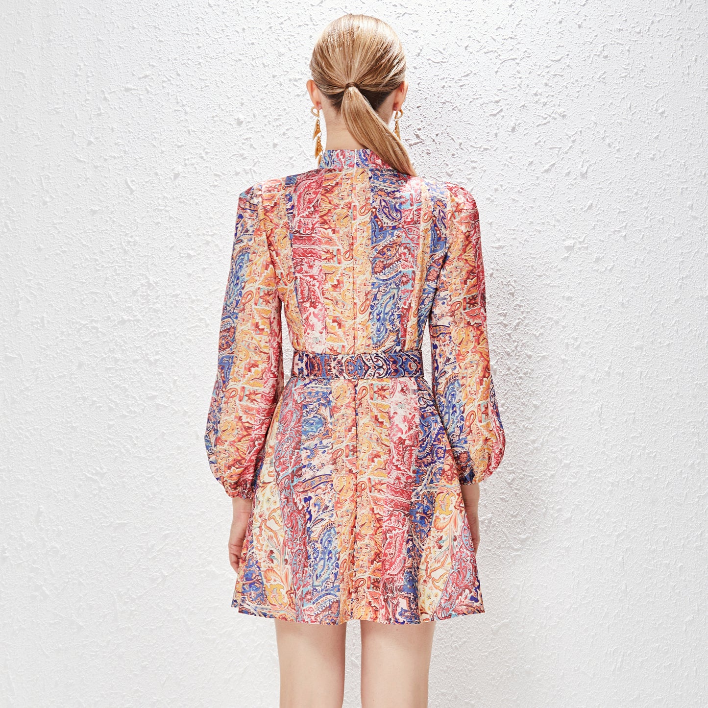 Printed dress with matching belt