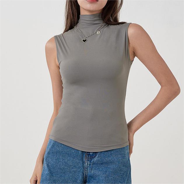 High neck sleeveless vest