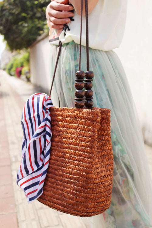 Beach shoulder bag with beads