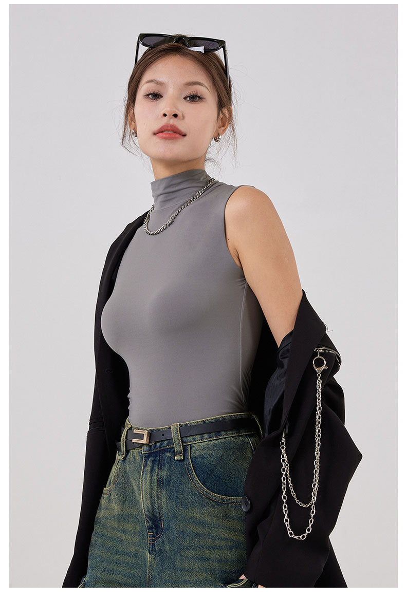 High neck sleeveless vest