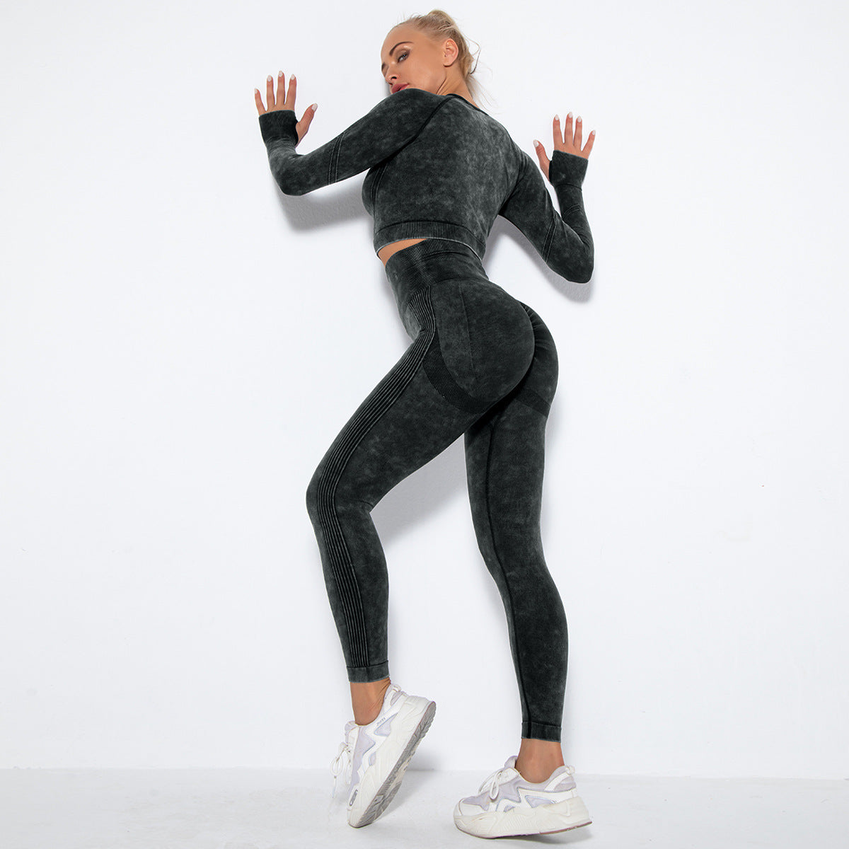Stone washed two piece fitness set