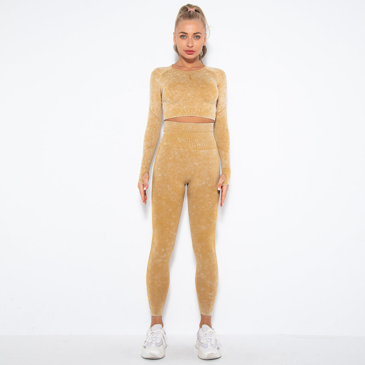 Stone washed two piece fitness set