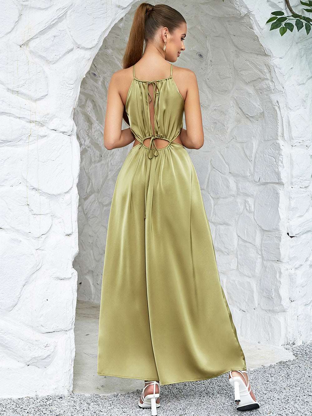 Cut out satin maxi dress