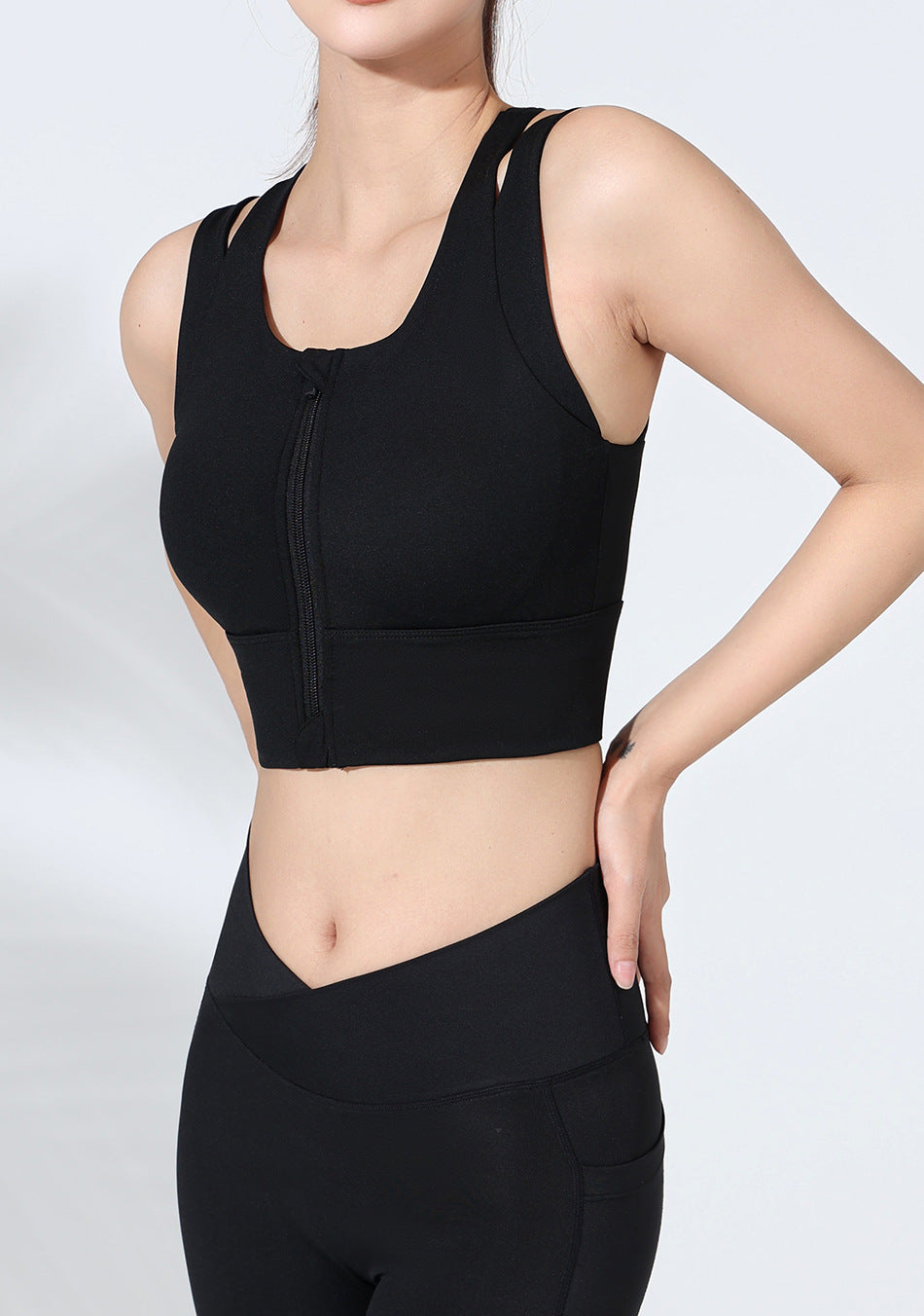Zip front high support sports bra