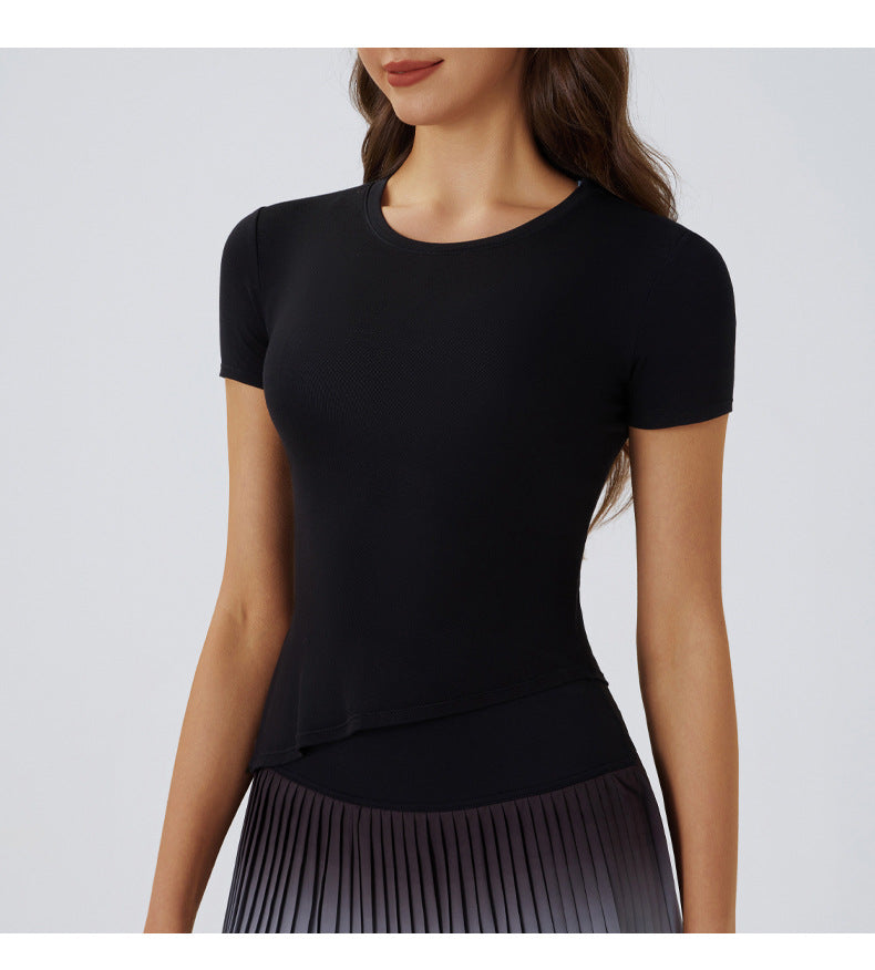 Quick dry asymmetric hem top