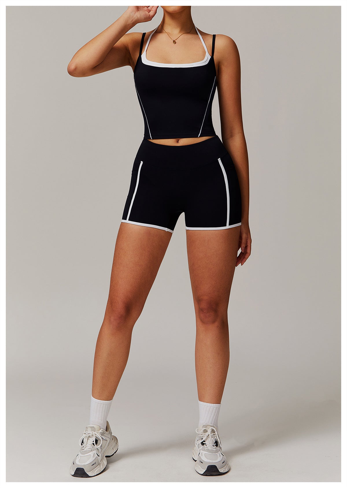 Matching two piece double strap vest & shorts set