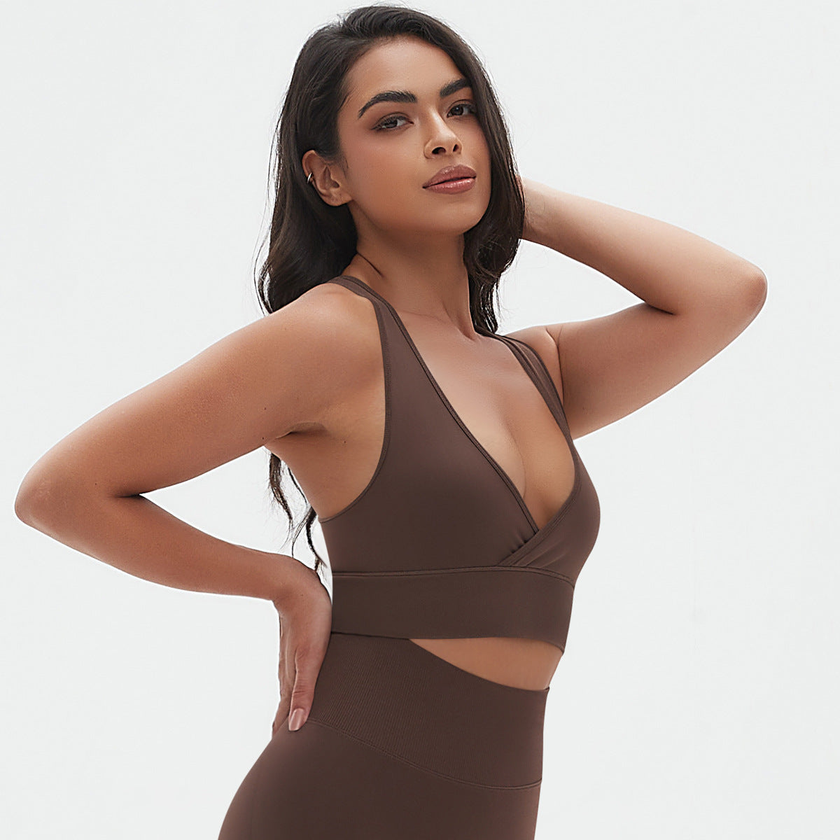 Deep V neck sports bra