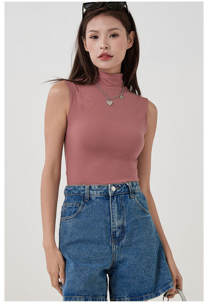 High neck sleeveless vest