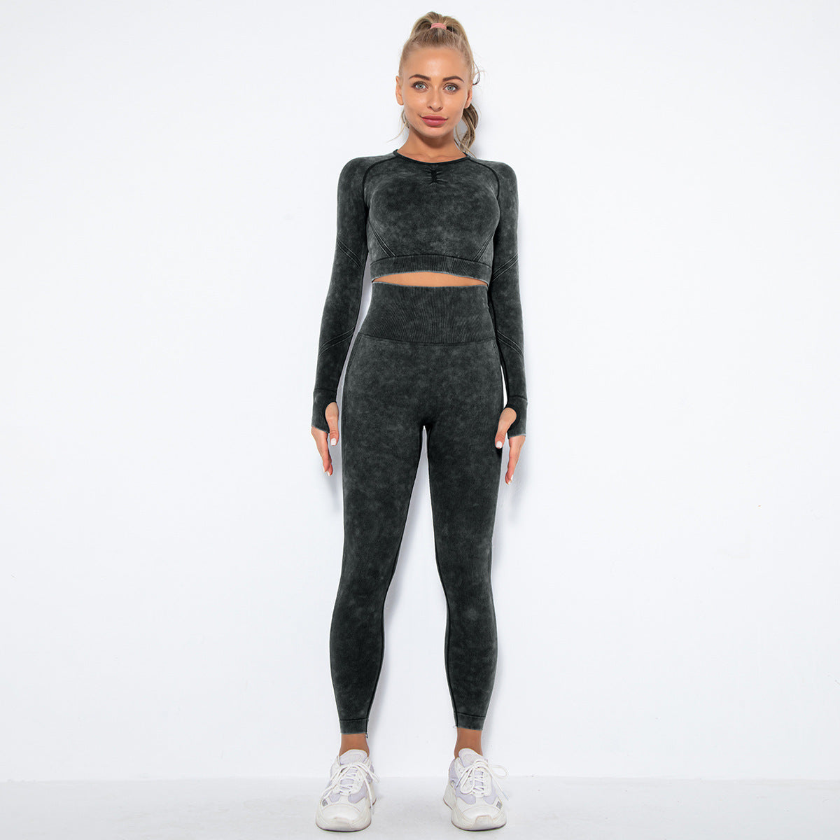 Stone washed two piece fitness set