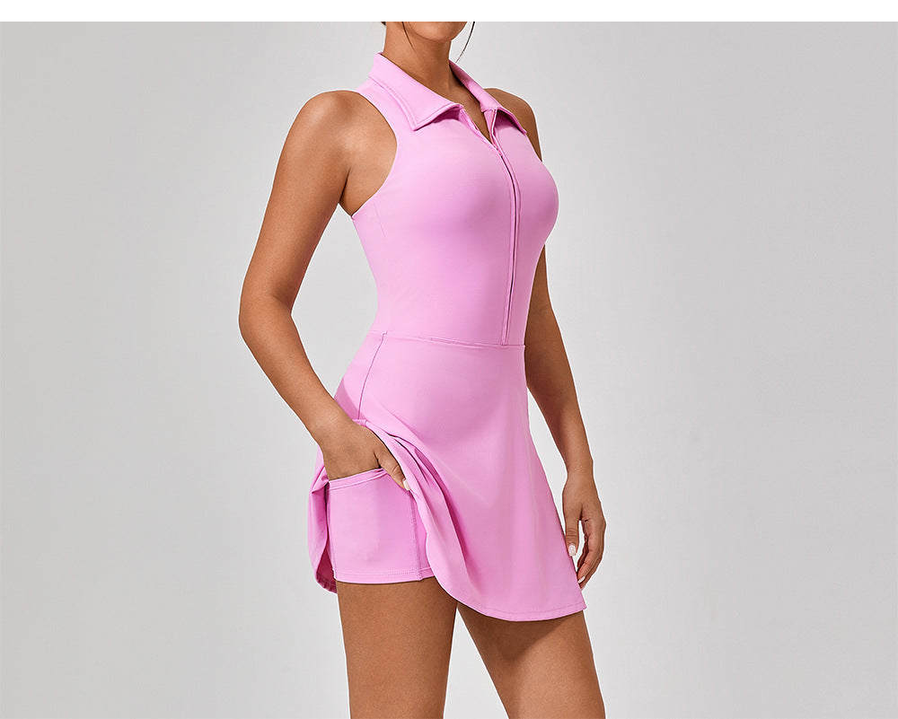 Collared fitness dress with zip opening