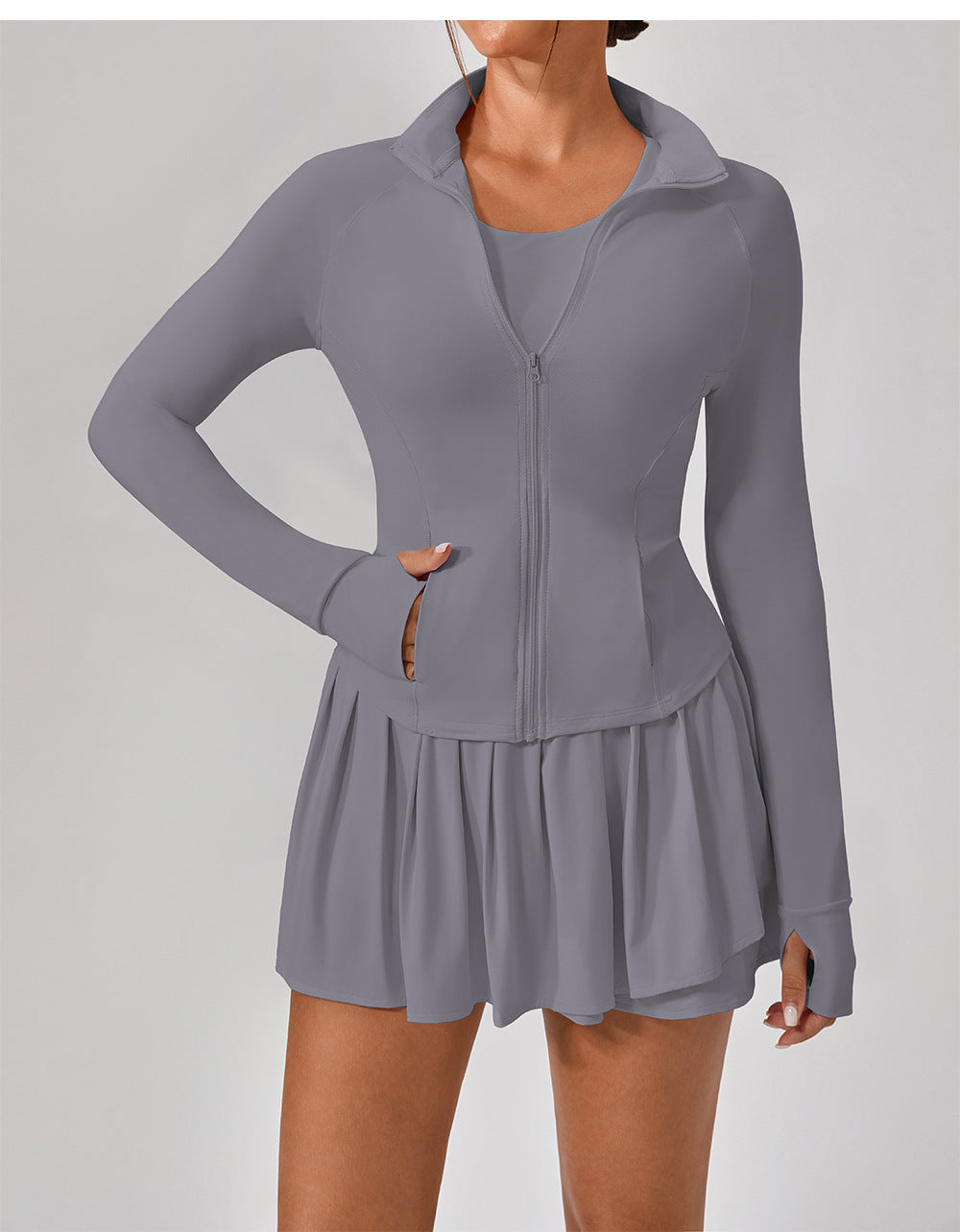 High collar zip front top