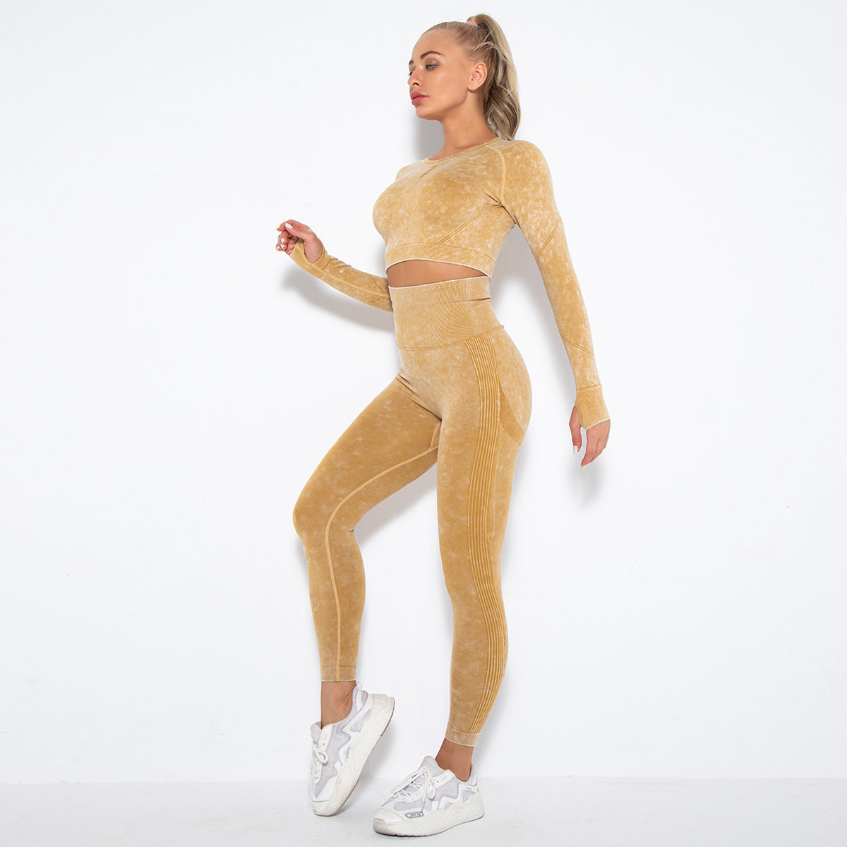 Stone washed two piece fitness set