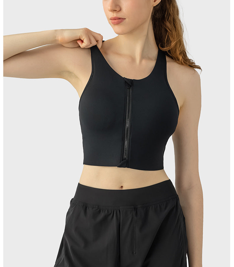 Zip front sports bra