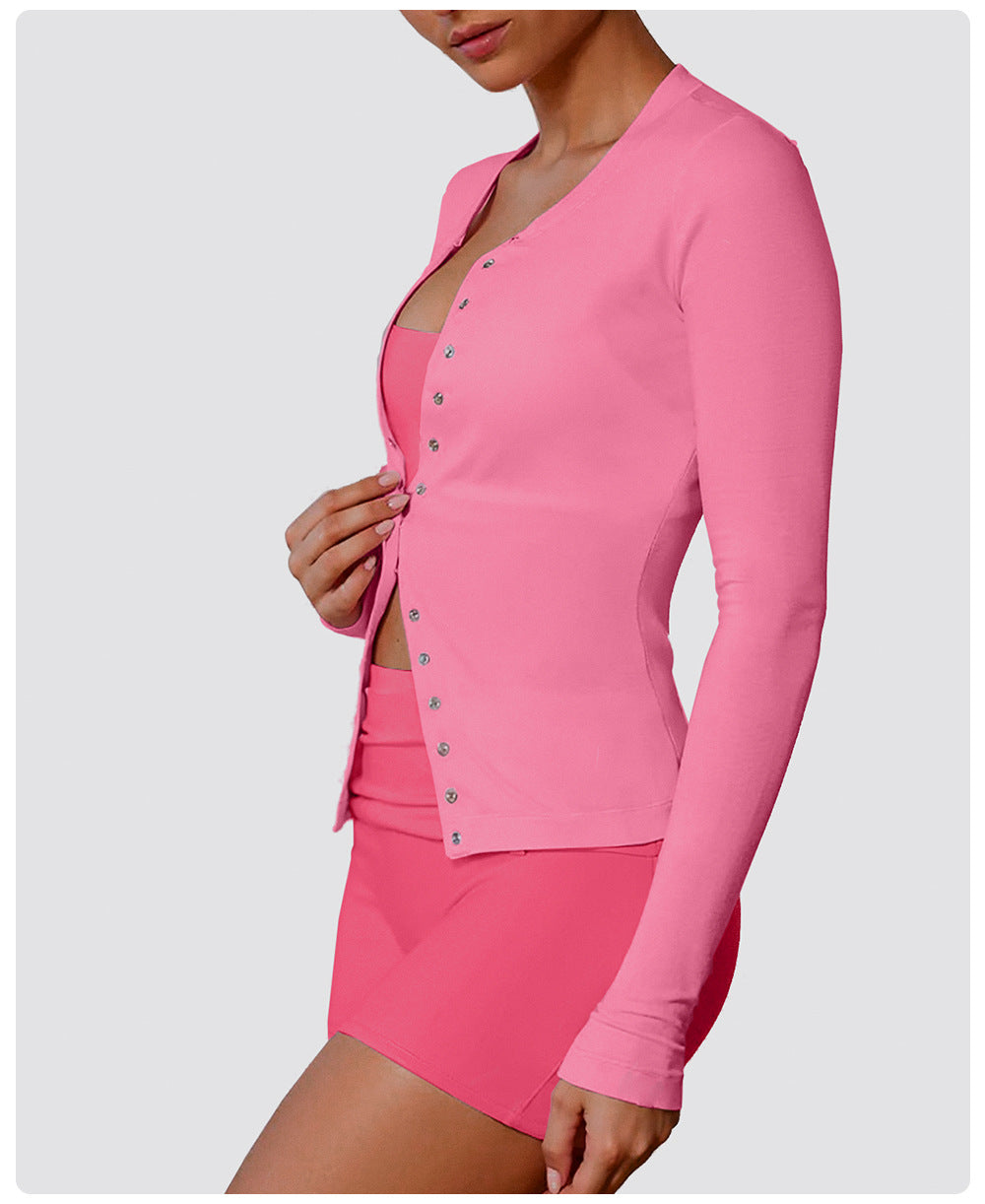 Soft feel buttoned top