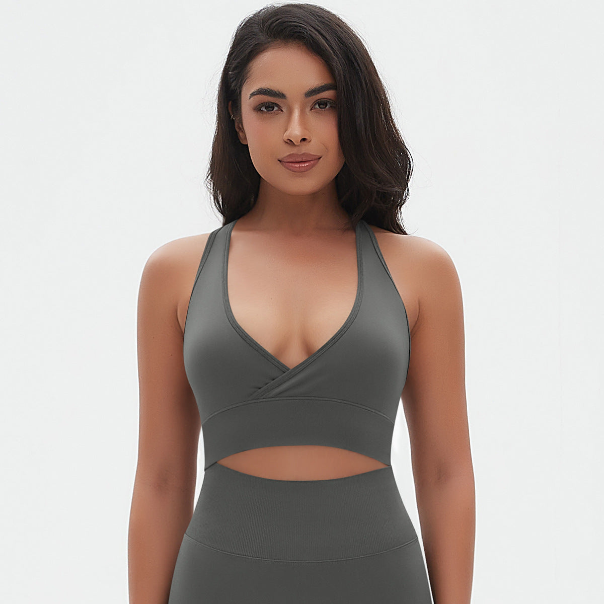Deep V neck sports bra