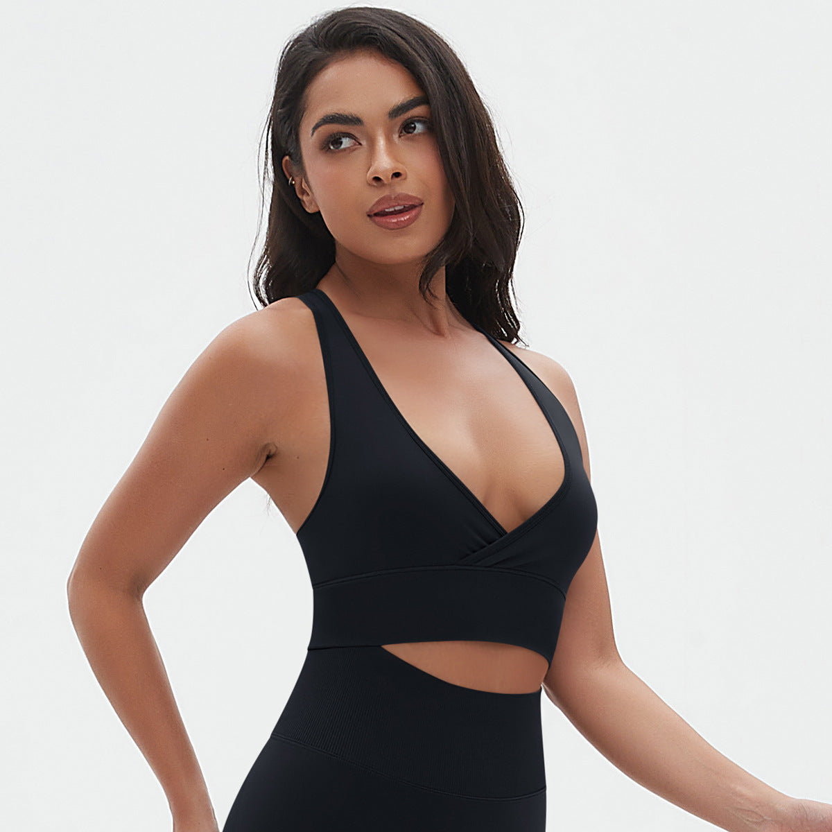 Deep V neck sports bra