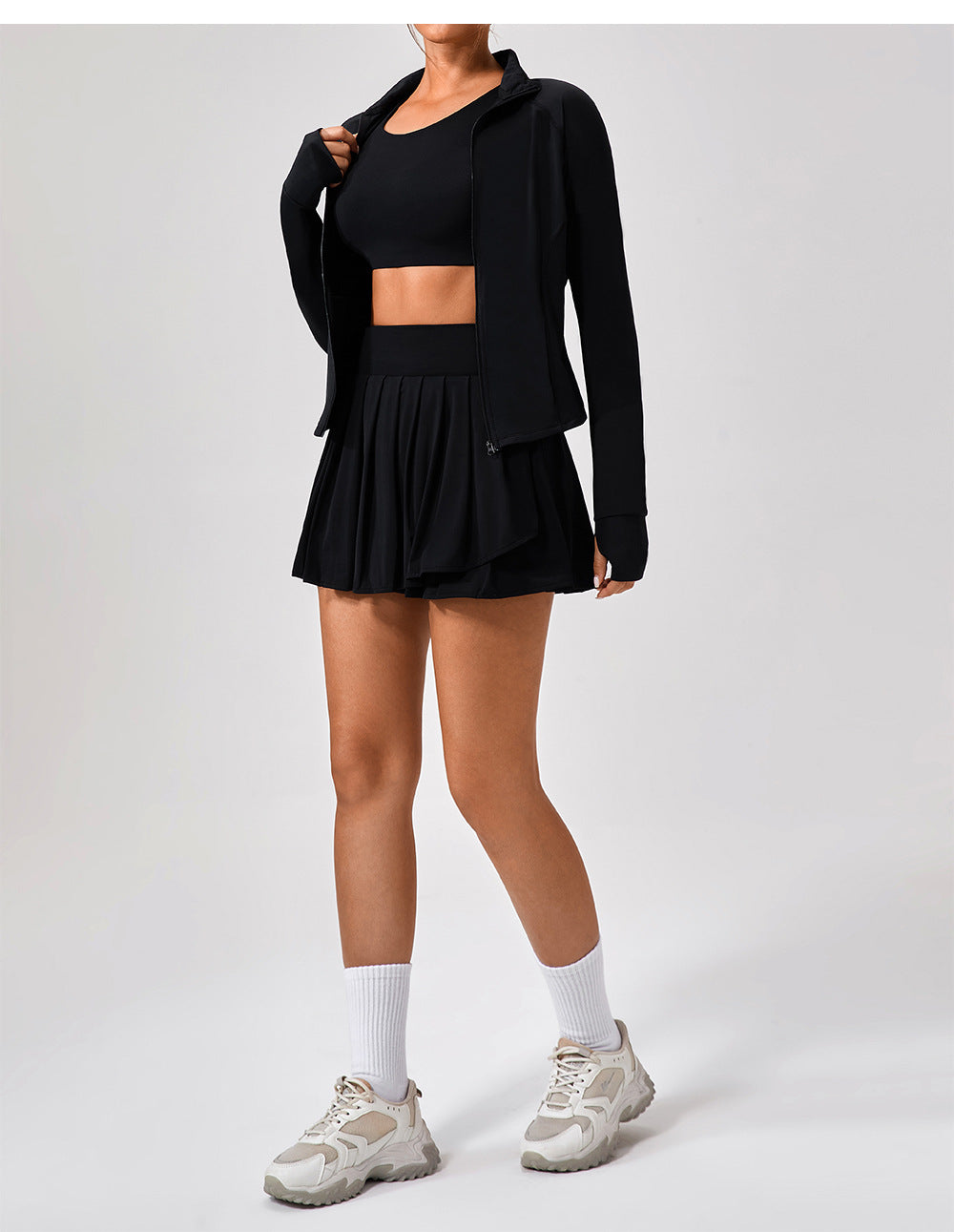 High collar zip front top