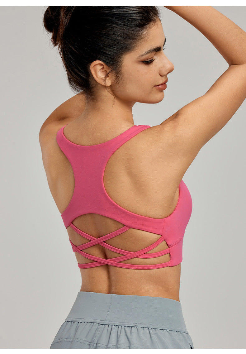 Crossover padded sports bra