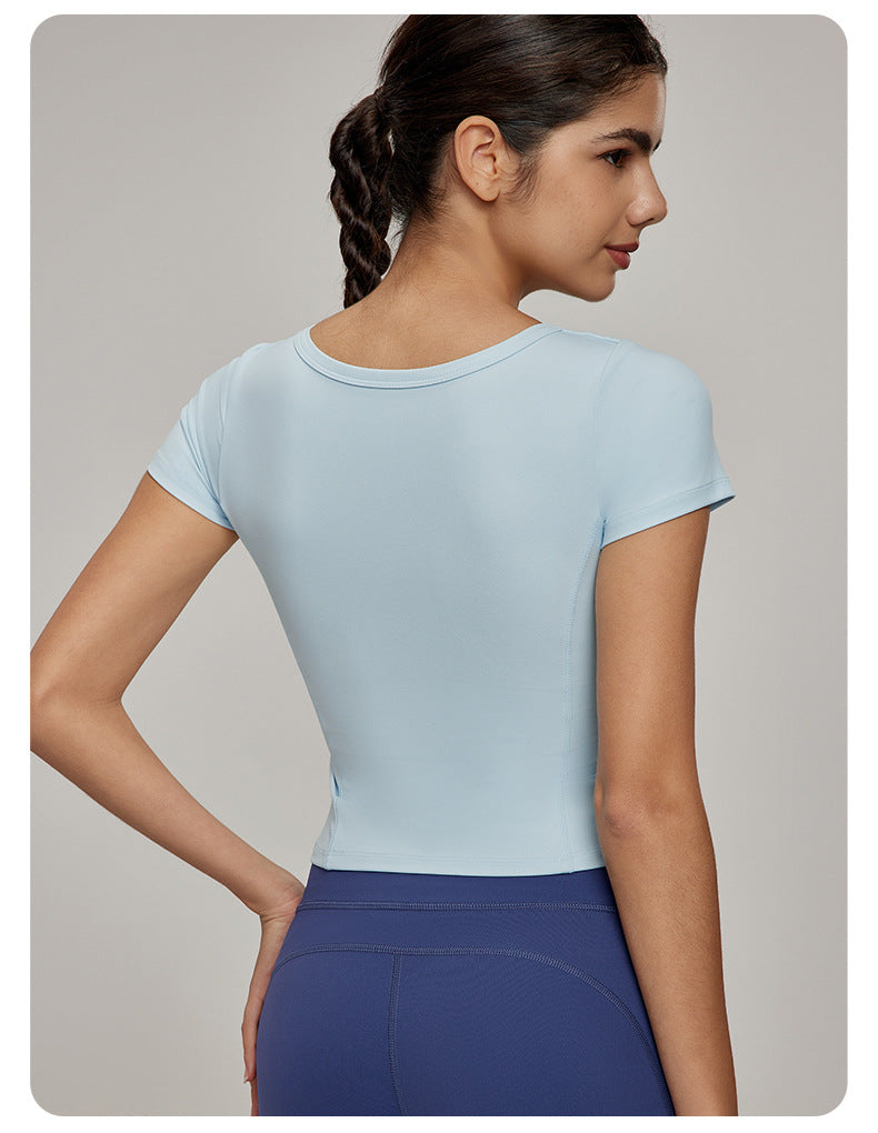 Short sleeve button front top