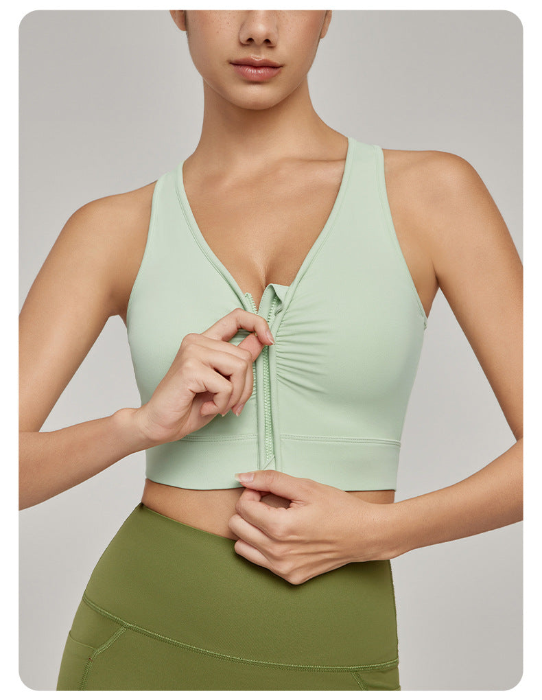 Zip front high support bra