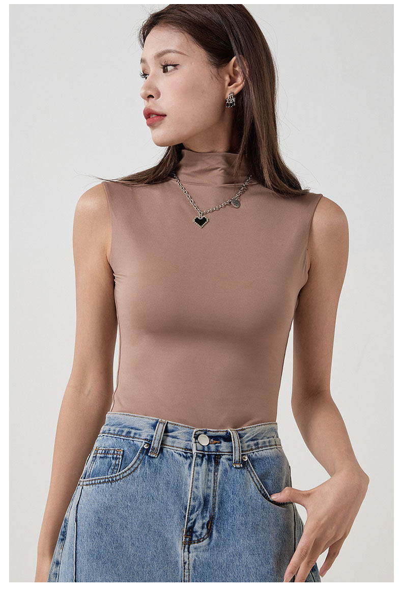 High neck sleeveless vest