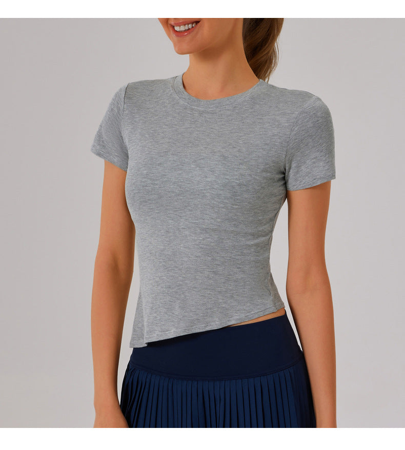 Quick dry asymmetric hem top
