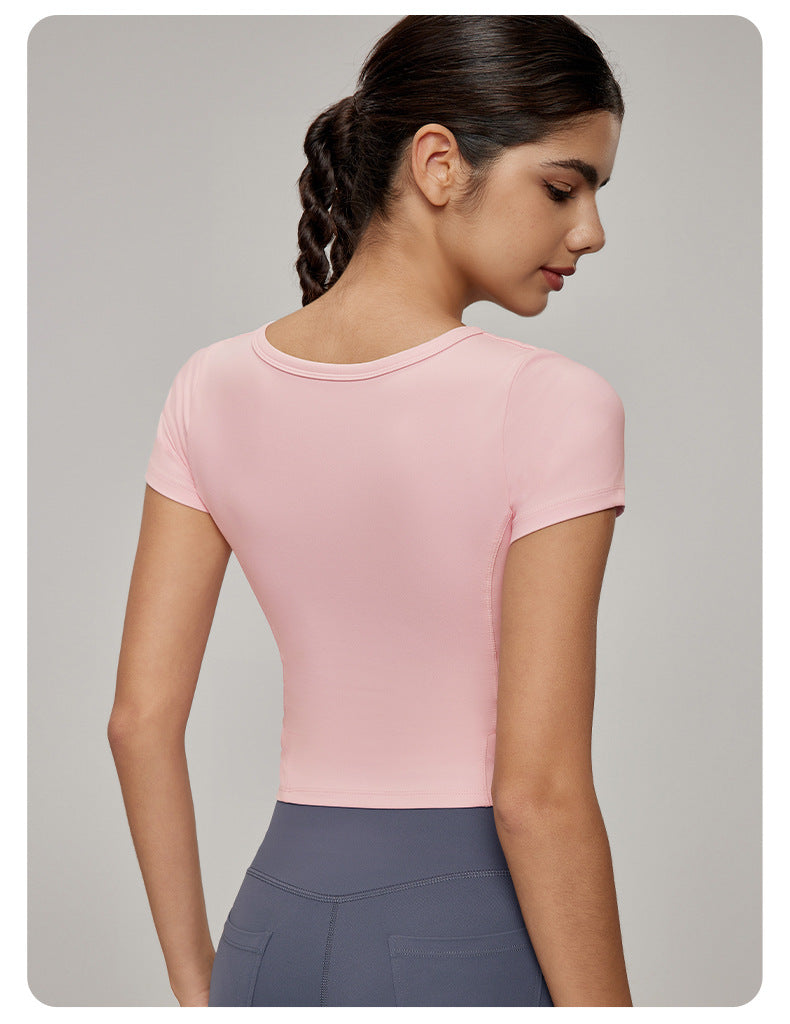 Short sleeve button front top