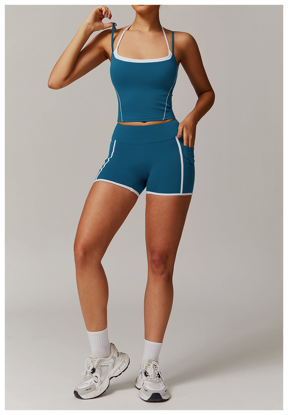 Matching two piece double strap vest & shorts set