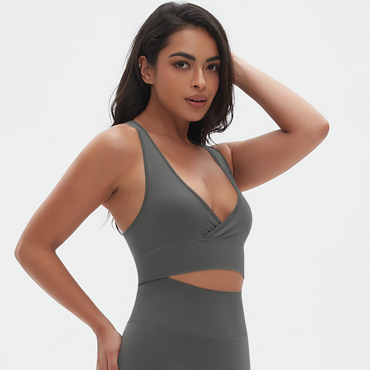 Deep V neck sports bra