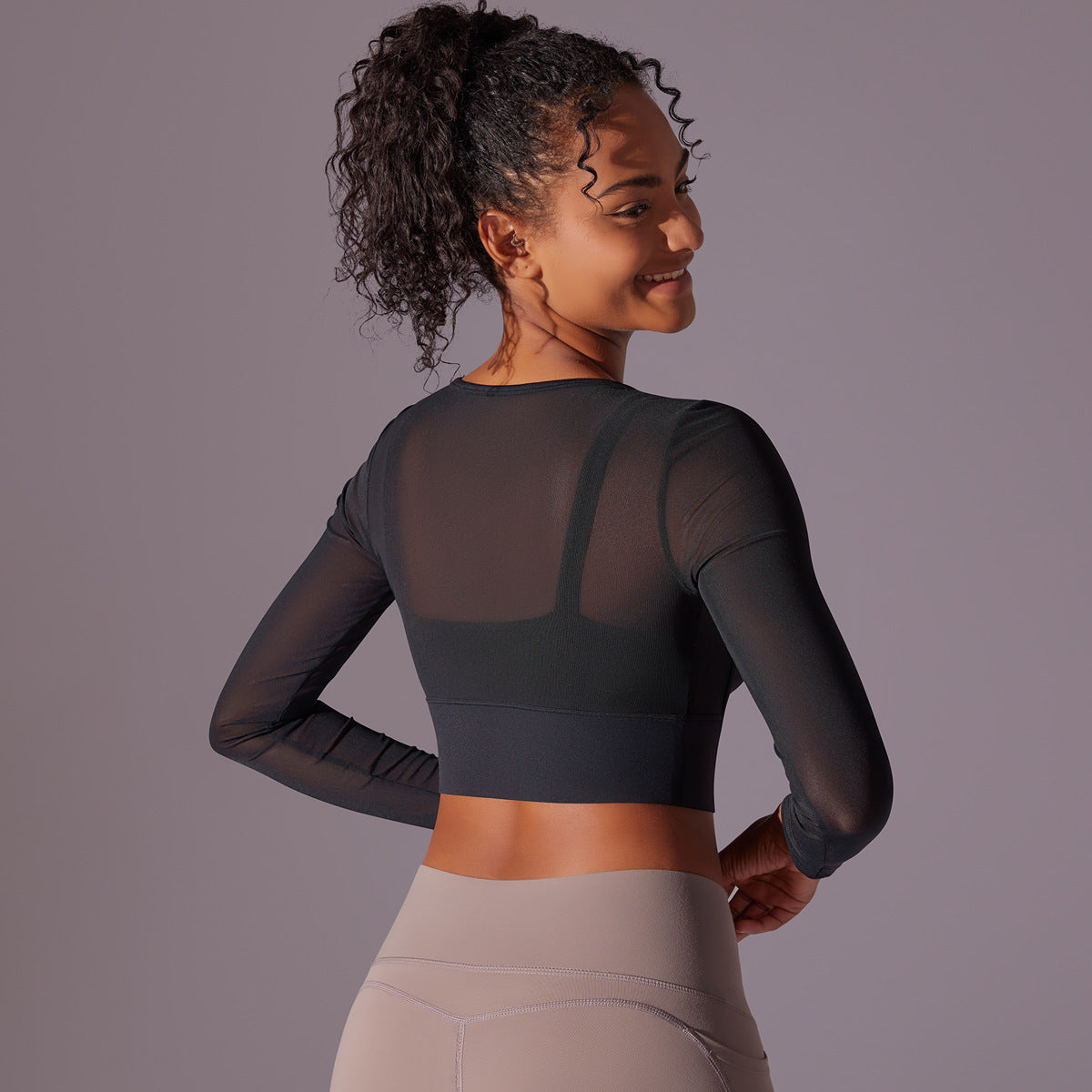 Mesh sleeve padded top