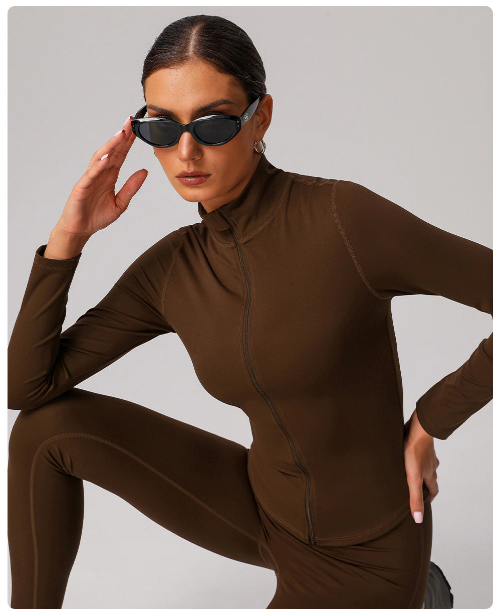 Zip front high neck jacket