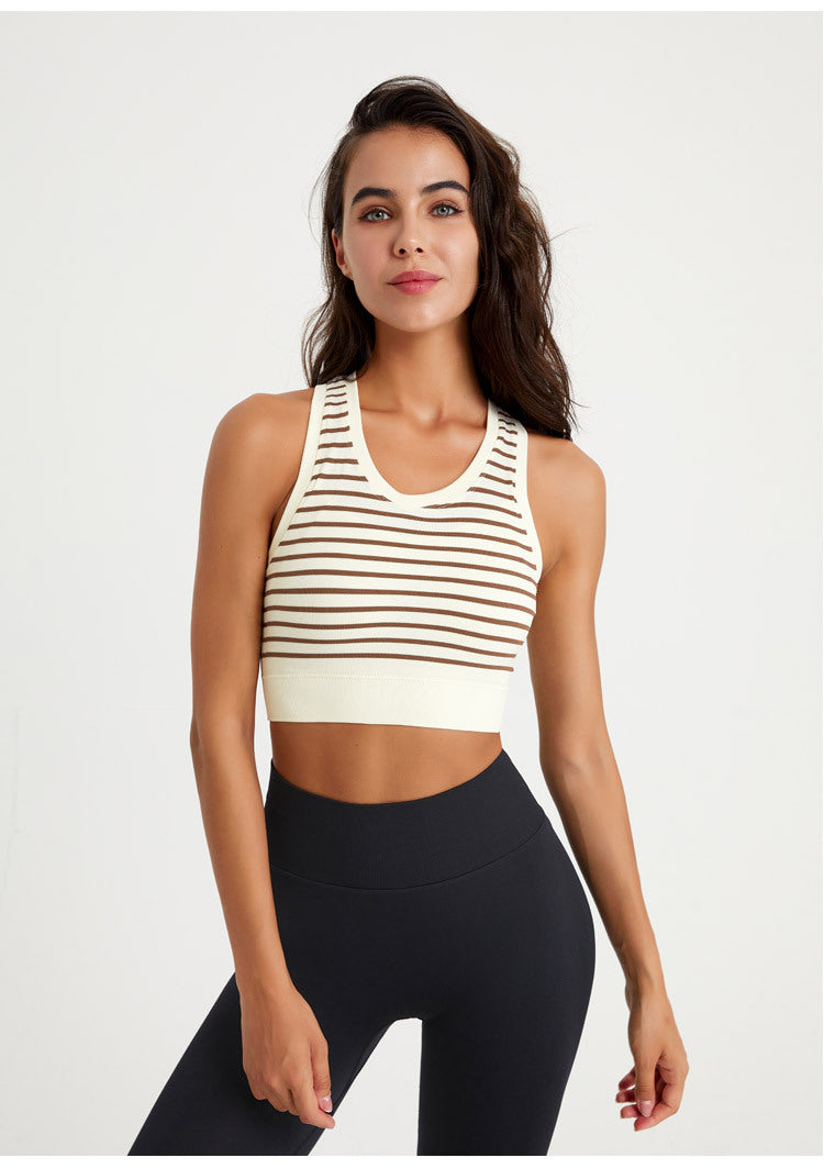 High support stripe sports bra