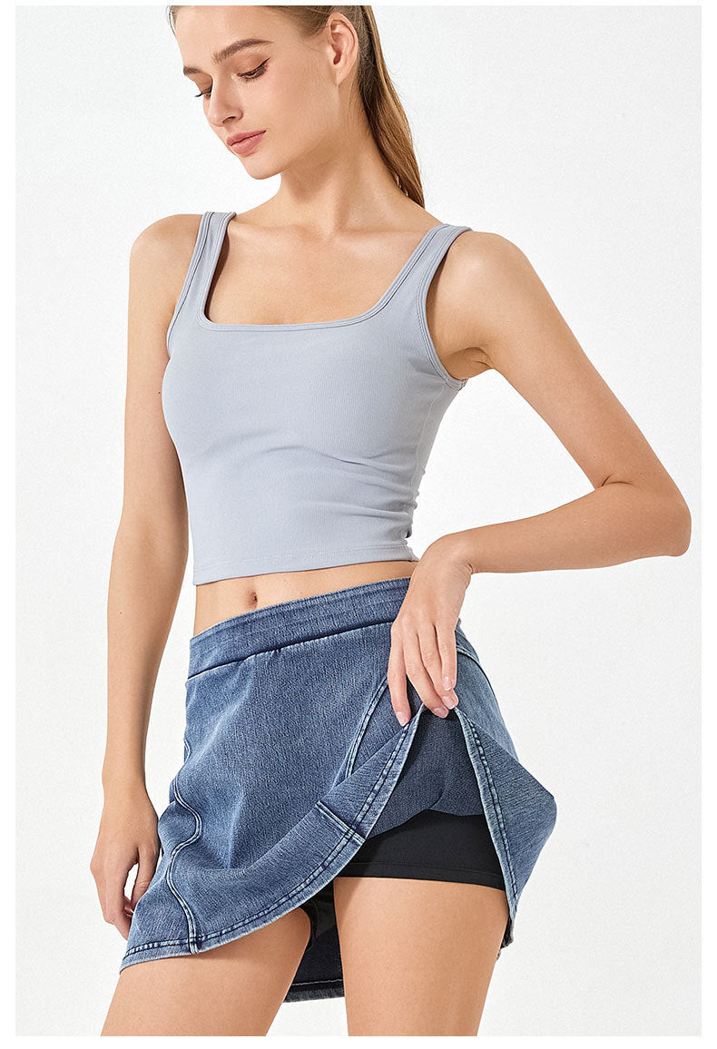 Denim look fitness skort