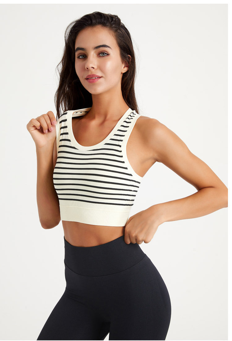 High support stripe sports bra