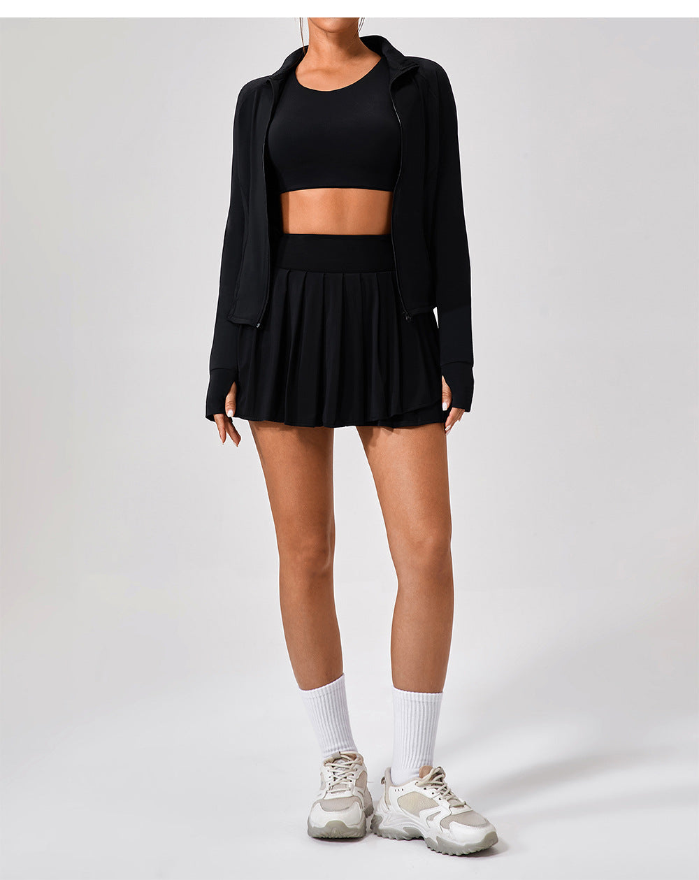High collar zip front top