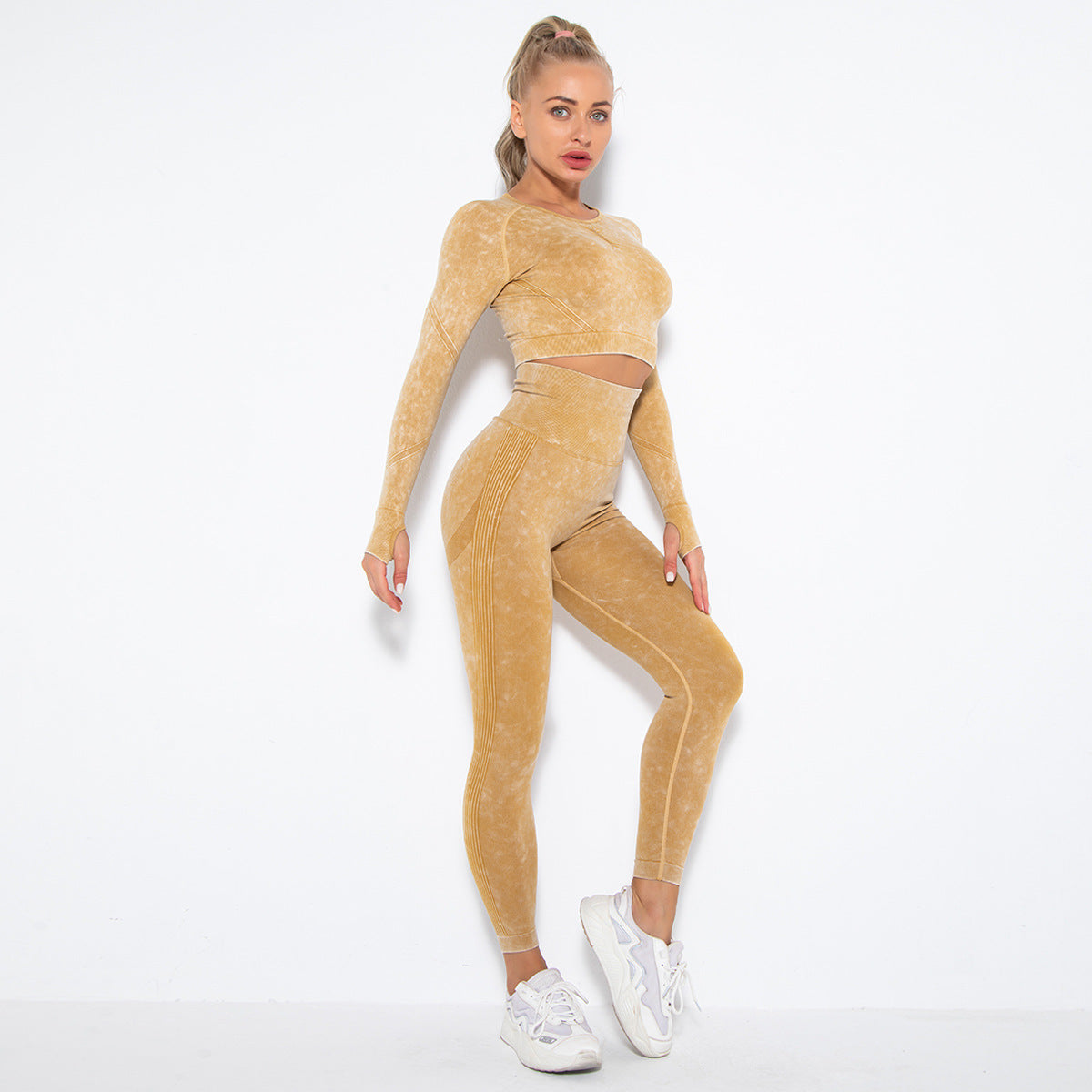 Stone washed two piece fitness set