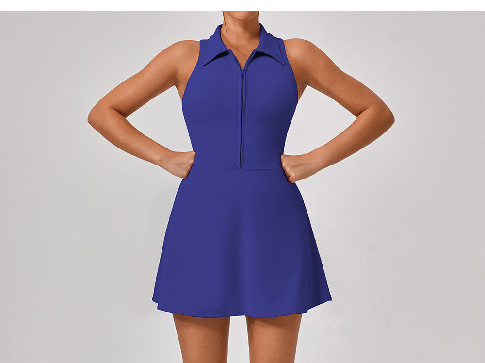 Collared fitness dress with zip opening